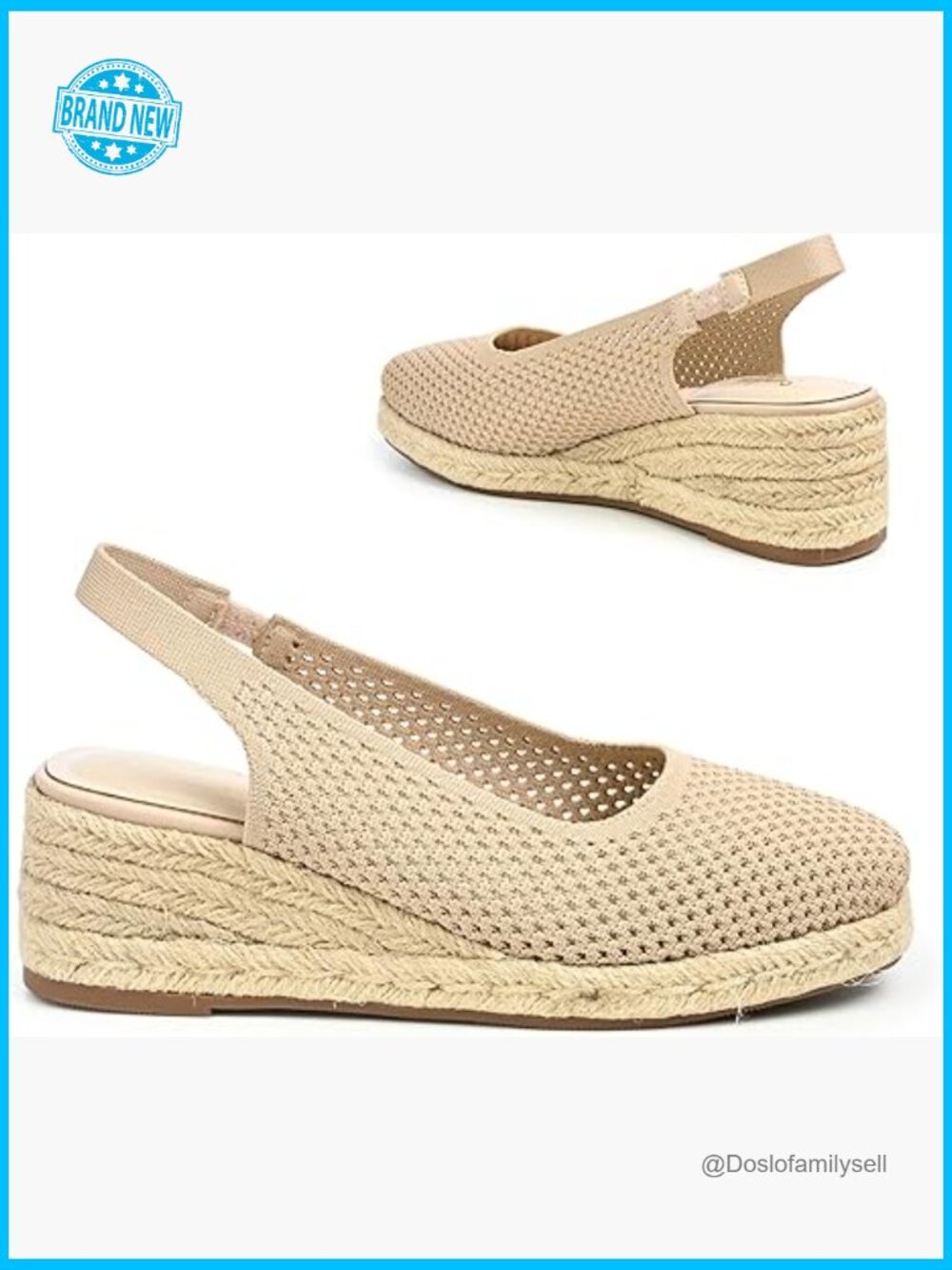 Wedge Espadrille Sandals Breathable Knit Elastic Back Strap Comfort Platform